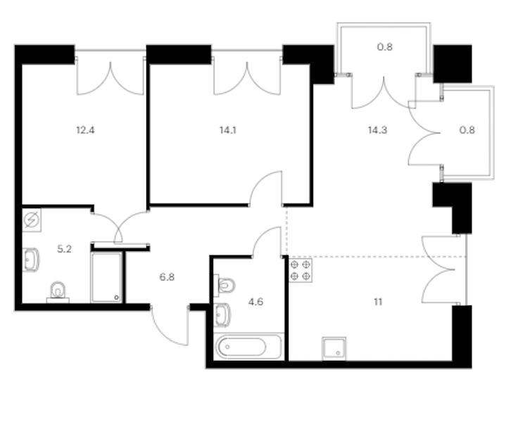 2-комнатная квартира 70 м², 6/9 эт., ЖК «Лермонтовский 54»
